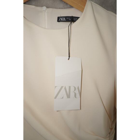 ZARA ZW Collection SS24 Beige Side Ruched Mini Dress NWT 2024 Women’s Small - Picture 6 of 12